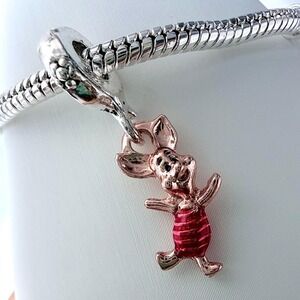 Pink & Red Piggy Dangle Charm Snake Chain Bracelets